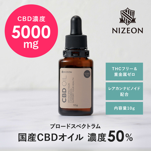 CBDオイル 5000mg 50% CBN CBG 高濃度 ブロードスペクトラム 10g USDA認証 ディストレート原料 NIZEON ナイズオン