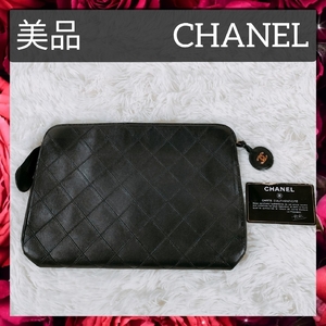 【美品】送料無料 CHANEL シャネル クラッチバッグ セカンドバック ラムスキン ブラック 黒 0475722 ココマーク ビコローレ マトラッセ