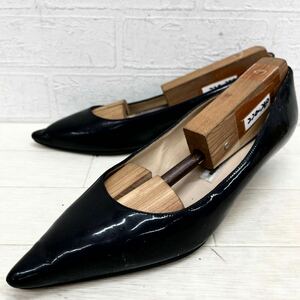 1539◎ MANOLO BLAHNIK マノロ ブラニク 靴 シューズ パンプス ポインテッドトゥ ローヒール ブラック レディース35.5