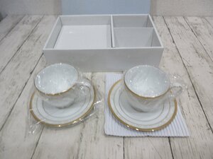 yo4 未使用 保管品　ノリタケ 金盛り カップ＆ソーサーセット 2客 ハンプシャーゴールド/Noritake 洋食器 コーヒーカップ/ペア 【星見】