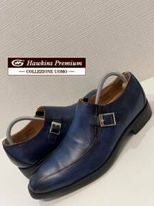 ★Hawkins Premium★ホーキンス プレミアム★モンクストラップ★スワールトゥ★レザーシューズ★革靴★ネイビー★紺★US8★26.0cm★