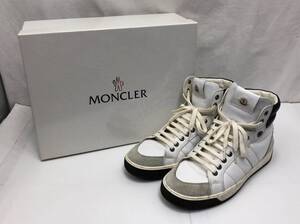 MONCLER レザー ハイカットスニーカー 42 約27cm ホワイトxグレーxブラック モンクレール タバコ臭あり 241015