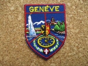 80s スイス ジュネーヴ湖GENEVE ビンテージ刺繍ワッペン/噴水ヨーロッパ旅行エンブレム パッチ土産スーベニア アップリケ白鳥ジュネーブ湖