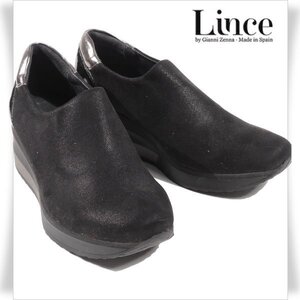 新品1円～★定価1.7万 Lince リンス リンセ レディース スペイン製 厚底牛革レザー スリッポンスニーカ シューズ 靴 36 23.0cm 黒 ◆3656◆