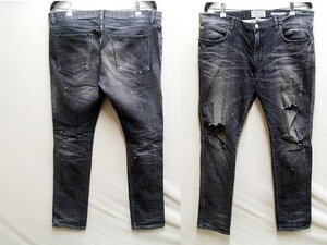 即決[JAPAN XL]CRIMIE 18AW BORN FREE STRETCH SELVEDGE DENIM CALIFORNIA USED SLIM JEANS ブラック スキニー デニム パンツ■2474