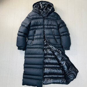 未使用並/3 L-XL相当★モンクレール/MONCLER TUMEN ロゴ刺繍 ダウンコート ロング丈 フーデット ジャケット 軽量極暖 黒タグ メンズ