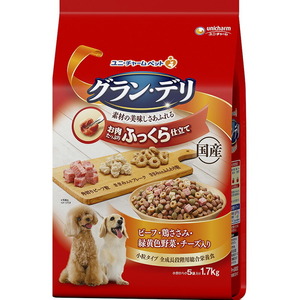 （まとめ買い）グラン・デリ ふっくら仕立て ビーフ・鶏ささみ・緑黄色野菜・チーズ・角切りビーフ粒入り 1.7kg 〔×3〕