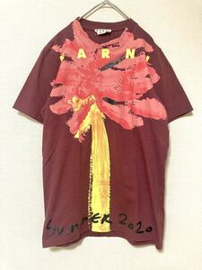 マルニ　marni ロゴ　ドローイング　フラワー　tシャツ 半袖　メンズ　花柄　44 トップス クルーネック ボルドー