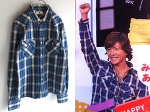 キムタク/木村拓哉さん 亀梨和也さん着 M エム washed indigo check shirts スター切り抜き インディゴチェックシャツ M ネコポス対応 TMT 