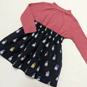 ☆WG54 Paul Smith ポールスミス ベビー 90 女の子 女子 長袖 ワンピース ドッキングワンピース ピンク オレンジ 黒 うさぎ