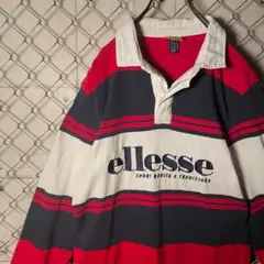 ellesse エレッセ ポロシャツ 長袖 ビッグ刺繍ロゴ パッチ 襟切替