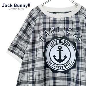 JUCK BUNNY by PEARLY GATES ジャックバニー バイ パーリーゲイツ ナイロン チェック 半袖 プルオーバー レディースM ゴルフウェア 