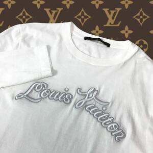 p27 LOUIS VUITTON ルイヴィトン ロゴ刺繍 長袖 Tシャツ トップス ロンT ホワイト カットソー XS コットン100% 正規品 メンズ レディース