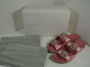 MANOLO BLAHNIK ストラスハンギ STURLUSHANGI サンダル フラット ビジュー サテン 241123 sn (YM)