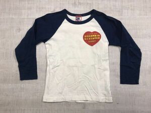 ヒステリックミニ HYSTERIC MINI ヒスミニ HYSTERIC GLAMOUR キッズコア 古着 子供服 長袖Tシャツ カットソー ラグランスリーブ 120 白/紺