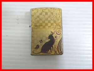 Zippo オイルライター 「金」 「猫」 中古 「未着火」 中古 2411★D-2047★