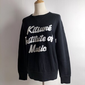 メゾンキツネ MAISON KITSUNE Kitsune Institute of Music 刺繍入りクルーネックスウェット ラグランスリーブ 裏起毛 XS ブラック l1023-7