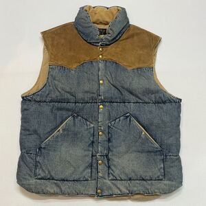 h97 名作 RRL エイジング ビンテージ ダメージ 加工 インディゴ デニム ダウン ベスト XXL ダブルアールエル Ralph Lauren ラルフローレン