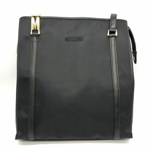 【23576】MOSCHINO モスキーノ レザー トートバッグ ブラック 黒 ゴールドロゴ ショルダー 肩掛け 革製 中古品 梱包80サイズ