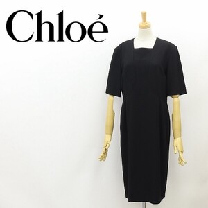 ◆Chloe BLACK FORMAL クロエ タック ショートスリーブ フォーマル ワンピース 黒 ブラック 11AR