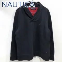 NAUTICA ノーティカ 刺繍ロゴ 裏起毛 ショールカラー スウェット 黒