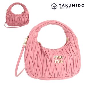 ミュウミュウ miumiu 2WAY ハンドバッグ ワンダー マテラッセ ホーボーバッグ 5BC125 ピンク レザー 中古A 279186