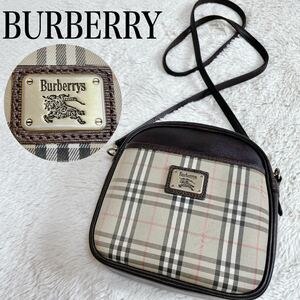 美品 BURBERRY ホースロゴ プレート ノバチェック ショルダーバッグ バーバリー クロスボディ ロゴプレート ホース カメラバッグ