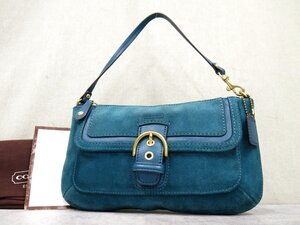 ●超美品●COACH コーチ●スエード カーフ レザー 本革●ポーチ ミニ ハンド バッグ●ブルー●ゴールド金具●腕掛け●収納 かばん●Js54589