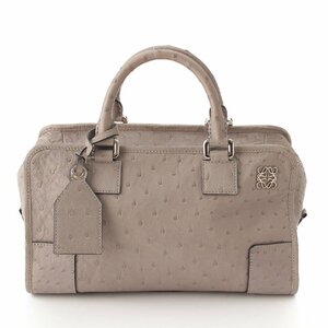 【ロエベ】Loewe　アマソナ28 アナグラム オーストリッチ 2way ハンド ショルダーバッグ グレー 【中古】【正規品保証】202895