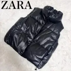 極美品✨ ZARA ザラ ダウンベスト フェイクレザー 肉厚 黒 Lサイズ