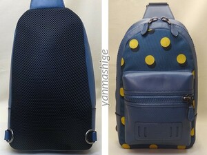 極美品 COACH ドット ワンショルダーボディバッグ F22244 ネイビーxイエロー コーチ