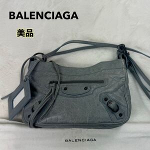 美品 BALENCIAGA バレンシアガ ザヒップ ショルダーバッグ グレー レザー グレー系 シティ