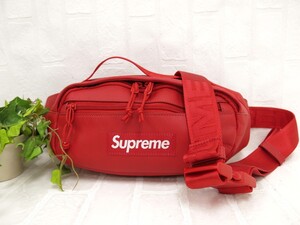 新品同様◆超美品◆Supreme シュプリーム◆レザー 本革 ナイロン◆ボディ バッグ ウエスト ポーチ◆レッド◆ボックスロゴ◆斜め掛け◆N9426