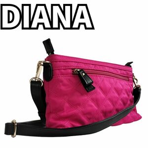 1円　1スタ　DIANA　ダイアナ　ショルダーバック キルティング コンパクト ポーチ クロスボディ ゴールド金具 レザー　ピンク