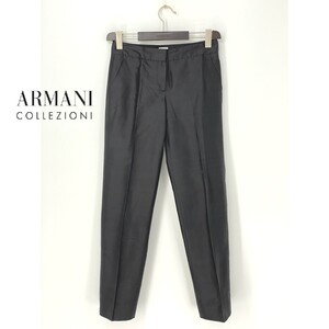 A9413/春夏 ARMANI COLLEZIONI アルマーニコレッツォーニ シルク100% テーパード スラックス パンツ トラウザーズ 40 L程 黒 レディース