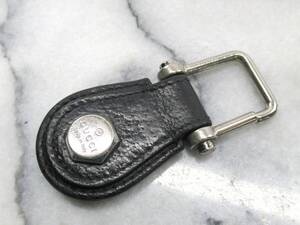 ★同梱不可/パケット発送【B送400円】1336　GUCCI　グッチ　キーホルダー　ブラックレザー×シルバー金具　キーリング　アクセ　イタリア製