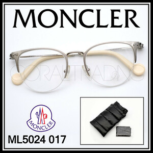 23330★新品本物！MONCLER ML5024 017 シルバー モンクレール メタルフレーム ハーフリム メガネ 眼鏡 ヘアライン仕上げ