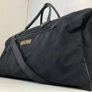 MOSCHINO ボストンバッグ トートバッグ 本革 レザー ナイロン ショルダー 2way 刺繍ジャガード 黒 ブラック モスキーノ