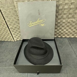 L916‐O48-46 Borsalino ボルサリーノ 帽子 中折れ ハット 59サイズ 黒 ブラック 毛 100％ イタリア製 箱付き ⑨