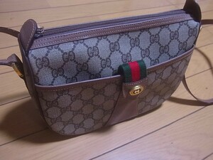 GUCCI 　オールドグッチ 　シェリーライン 　ショルダーバッグ 　23x18x9　ブラウン系　 PVC　 レザー　 グッチ　美品