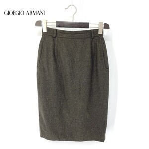 A6008/美品 春夏 GIORGIO ARMANI アルマーニ 黒タグ ウール カシミヤ 無地 タイト ペンシル 膝丈 スカート 40 灰色/イタリア製 レディース