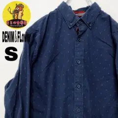 usa古着 DENIM＆FLOWER ネルシャツ　ネイビー　イカリ柄　S