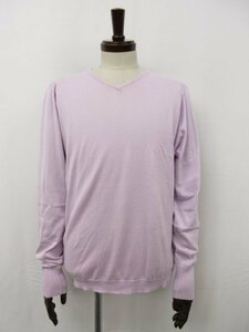 美品【ジョンスメドレー JOHN SMEDLEY】コットン Vネック ハイゲージ 長袖ニット セーター (メンズ) M 薄めのパープル系 CA09735□33MN5105