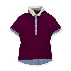 イタリア製◆FRED PERRY フレッドペリー レイヤード風デザイン 半袖 ポロシャツ Tシャツ S /イタリア製/紫/パープル/ヒットユニオン代理