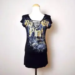 baby phat ラインストーン グランジ 半袖Tシャツ ダメージ加工 M