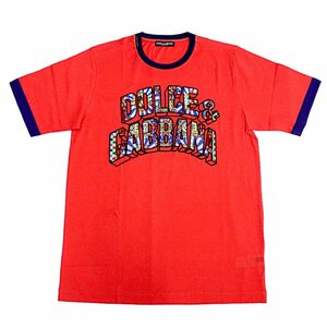 【1円/ほぼ未使用】Dolce&Gabbana ドルガバ レタリングロゴ 半袖Tシャツ マヨリカ リンガーネック 綿 オレンジ系 パープル 50/L 43873