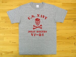 JOLLY ROGERS VF-84 杢グレー 5.6oz 半袖Tシャツ 赤 M ミリタリー ジョリーロジャース スカル ドクロ U.S. NAVY