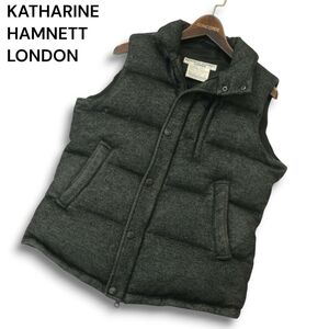 KATHARINE HAMNETT LONDON キャサリン ハムネット 秋冬 レザー使い★ ウール ダウン ベスト Sz.M メンズ 灰　A4T13361_C#N