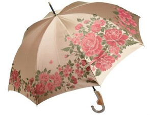 傘 レディース 長傘 槙田商店 絵おり ジャガード おおばら 大薔薇 ベージュ 8本骨 雨傘 晴雨兼用 UVカット 日本製