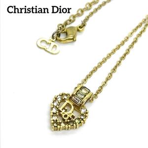 美品　ChristianDior クリスチャンディオール　ネックレス　ストーン　ハート チャーム　チョーカー　ペンダント